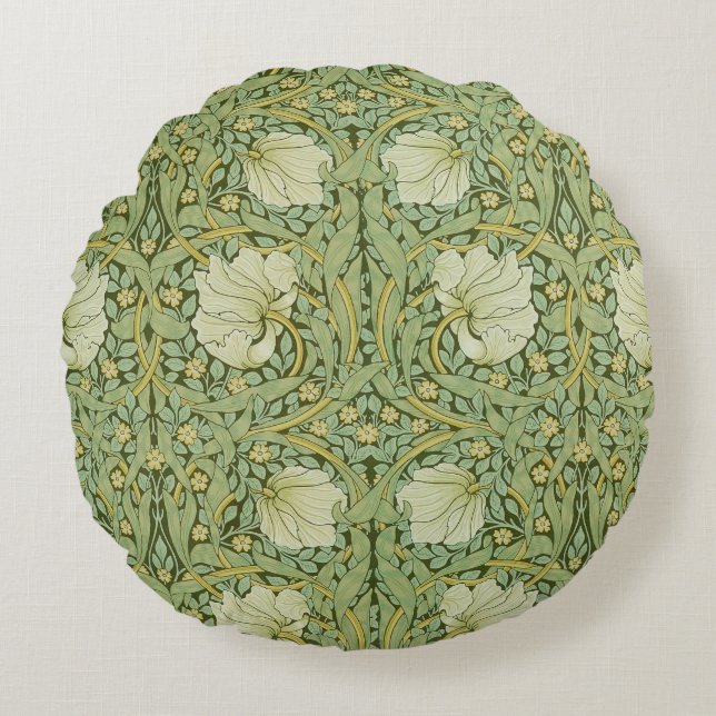 William Morris Pimpernel Floral Blue Wallpaper Round Pillow (Front)