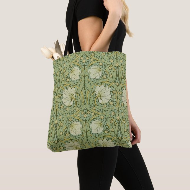 William Morris Pimpernel Floral Blue Wallpaper Tote Bag (Close Up)