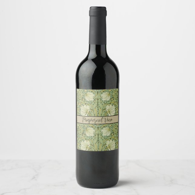 William Morris Pimpernel Floral Blue Wallpaper Wine Label (Front)