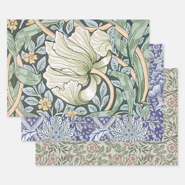William Morris Pimpernel Floral Wallpaper Wrapping Paper Sheet (Set)