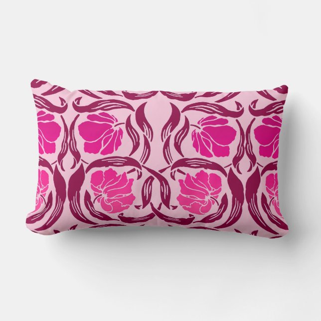 William Morris Pimpernel, Fuchsia & Light Pink Lumbar Pillow (Front)