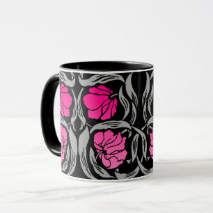 William Morris Pimpernel, Fuchsia Pink and Black  Mug