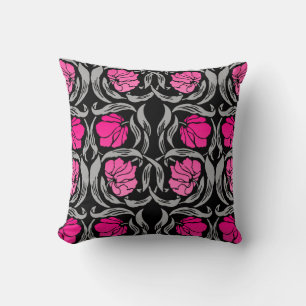 William Morris Pimpernel, Fuchsia Pink and Black Throw Pillow