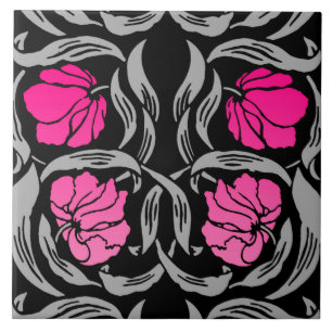 William Morris Pimpernel, Fuchsia Pink and Black Tile