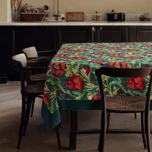 William Morris Pimpernel hot red pastel blue sage Tablecloth
