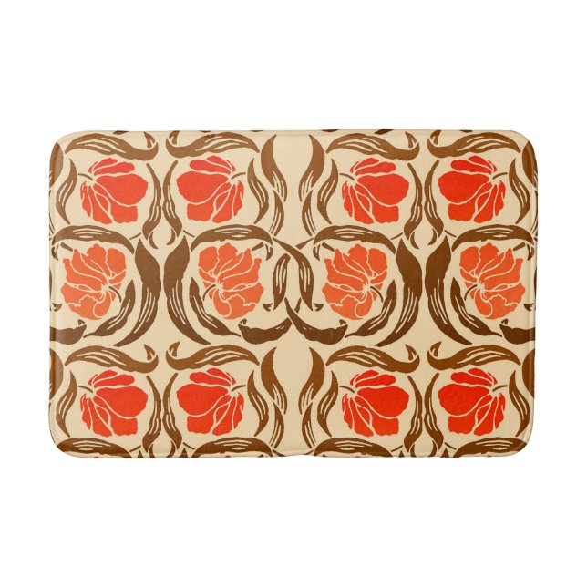 William Morris Pimpernel, Mandarin Orange & Brown Bath Mat (Front)