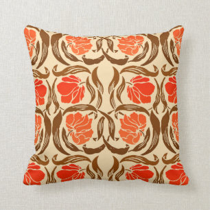 William Morris Pimpernel, Mandarin Orange & Brown Throw Pillow