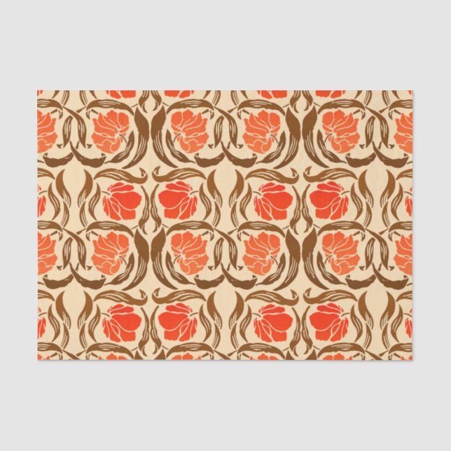 William Morris Pimpernel, Mandarin Orange & Brown Tissue Paper (Front)