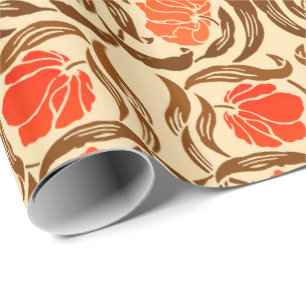 William Morris Pimpernel, Mandarin Orange & Brown Wrapping Paper