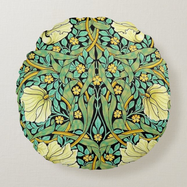William Morris Pimpernel Mission Style Round Pillow (Front)
