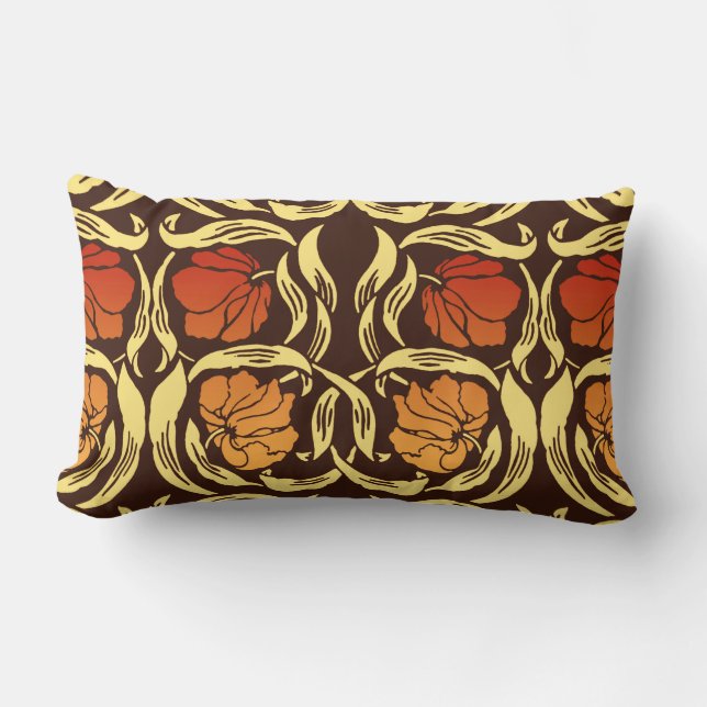 William Morris Pimpernel, Rust Orange and Brown Lumbar Pillow (Front)