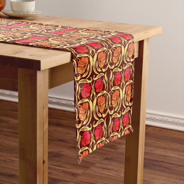 William Morris Pimpernel, Rust Orange and Brown  Short Table Runner (In Situ)