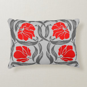 William Morris Pimpernel, Silver Grey and Red Accent Pillow