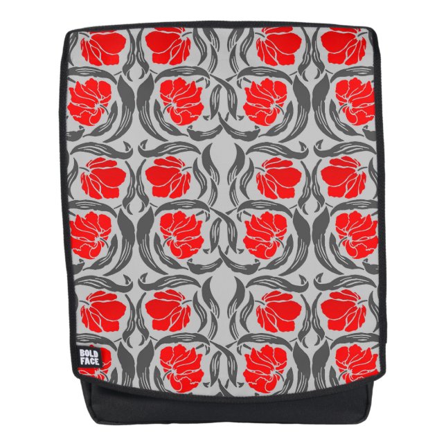 William Morris Pimpernel, Silver Grey and Red Backpack (Front)