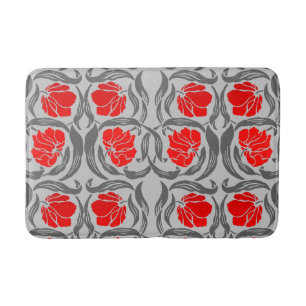 William Morris Pimpernel, Silver Grey and Red Bath Mat
