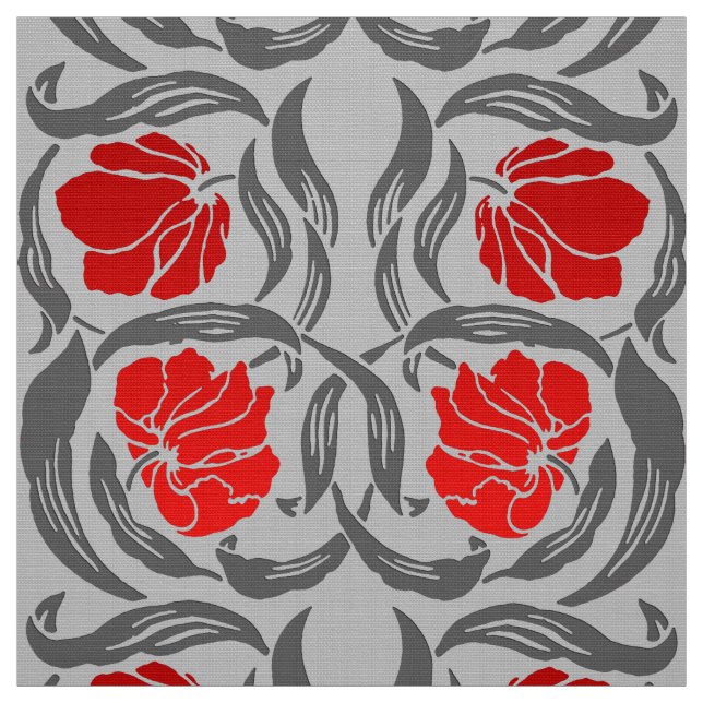 William Morris Pimpernel, Silver Grey and Red Fabric (Swatch)