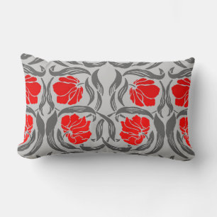 William Morris Pimpernel, Silver Grey and Red Lumbar Pillow