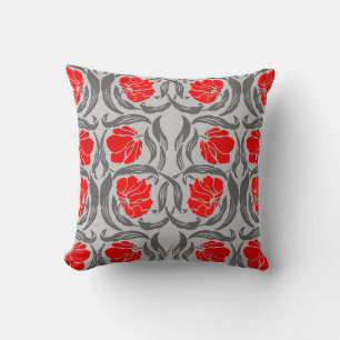 William Morris Pimpernel, Silver Grey and Red Throw Pillow