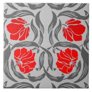 William Morris Pimpernel, Silver Grey and Red Tile