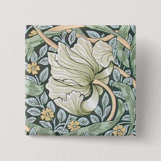 William Morris Pimpernel Tulips Botanical Art 2 Inch Square Button (Front)
