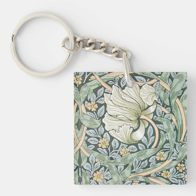 William Morris Pimpernel Tulips Botanical Art Keychain (Front)