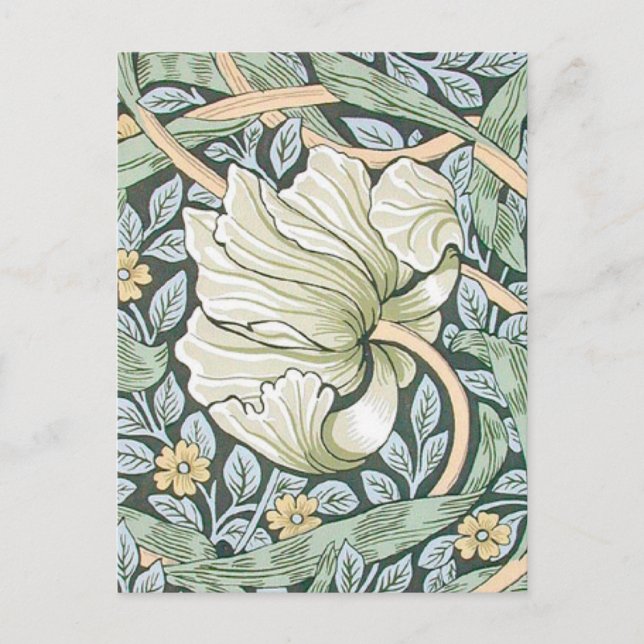William Morris Pimpernel Tulips Botanical Art Postcard (Front)