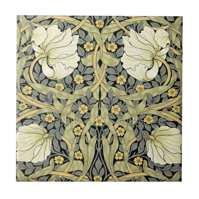 William Morris Pimpernel Tulips Botanical Art Tile (Front)