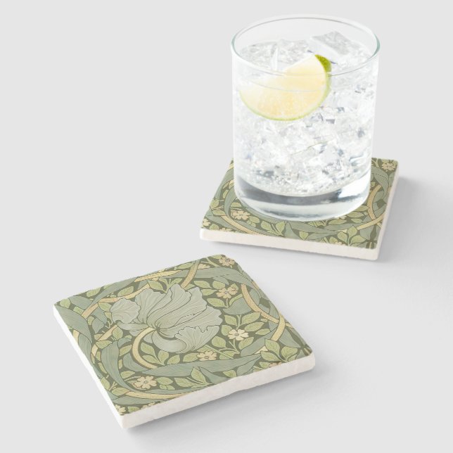 William Morris Pimpernel Vintage Pattern Stone Coaster (Side)