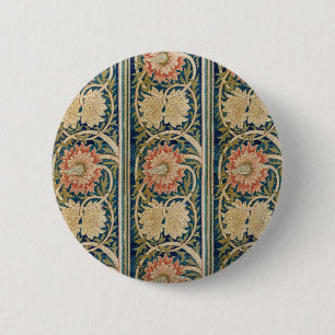 William Morris Pink Floral Silk Embroidery Antique 2 Inch Round Button