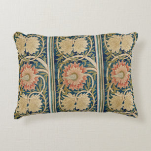 William Morris Pink Floral Silk Embroidery Antique Accent Pillow