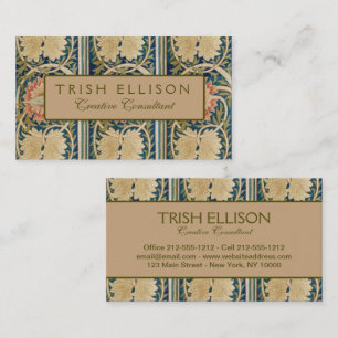 William Morris Pink Floral Silk Embroidery Antique Business Card