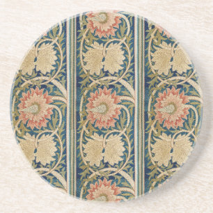 William Morris Pink Floral Silk Embroidery Antique Coaster