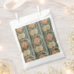 William Morris Pink Floral Silk Embroidery Antique Favour Bag
