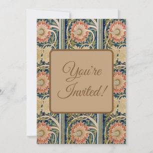 William Morris Pink Floral Silk Embroidery Antique Invitation