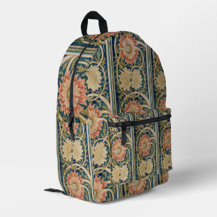 William Morris Pink Floral Silk Embroidery Antique Printed Backpack