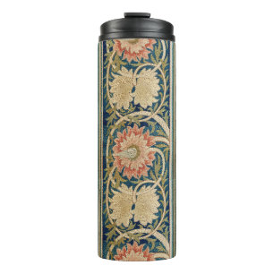 William Morris Pink Floral Silk Embroidery Antique Thermal Tumbler
