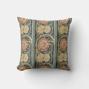 William Morris Pink Floral Silk Embroidery Antique Throw Pillow