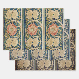 William Morris Pink Floral Silk Embroidery Antique Wrapping Paper Sheet