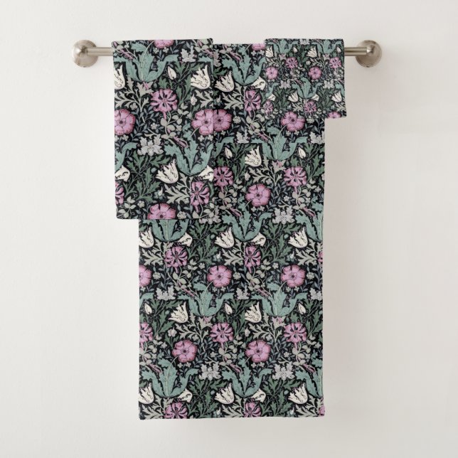 William Morris Pink Poppy Botanical Victorian  Bath Towel Set (Insitu)