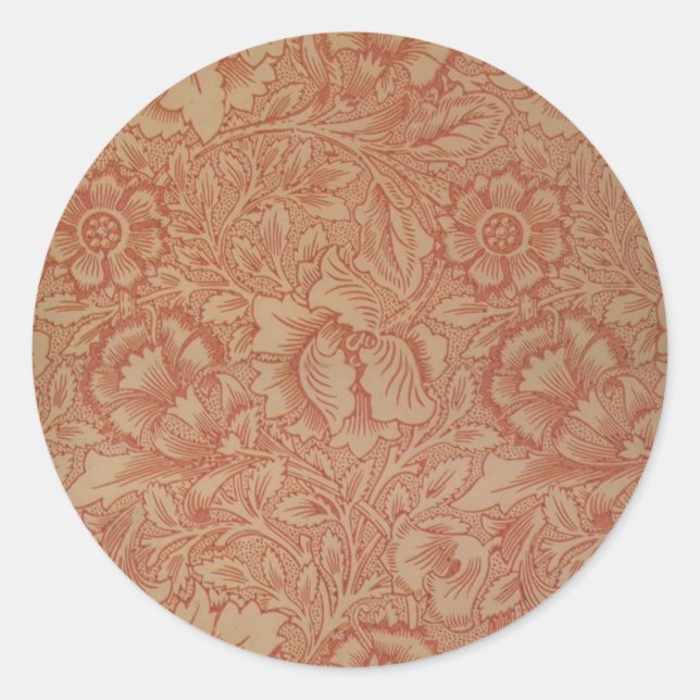 William Morris Pink Poppy Flower Floral Classic Round Sticker (Front)