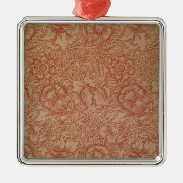 William Morris Pink Poppy Flower Floral Metal Ornament (Front)