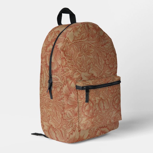 William Morris Pink Poppy Flower Floral Printed Backpack (Back Corner Left)