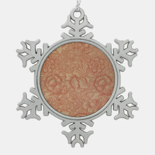 William Morris Pink Poppy Flower Floral Snowflake Pewter Christmas Ornament