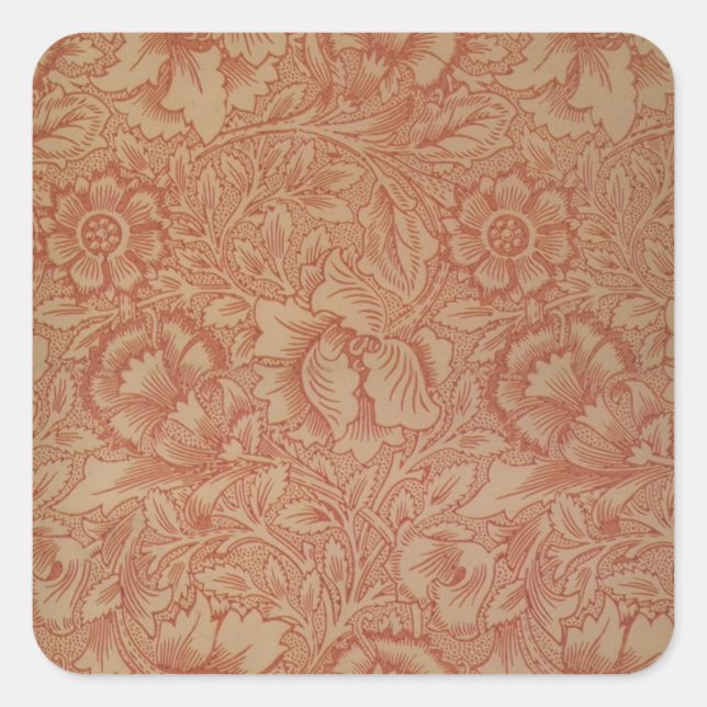 William Morris Pink Poppy Flower Floral Square Sticker (Front)