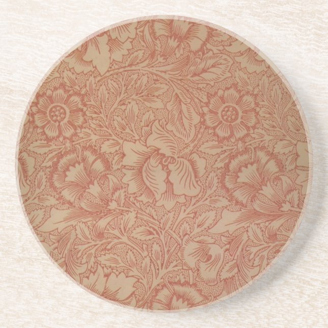 William Morris Pink Poppy Flower Pattern Coaster (Front)