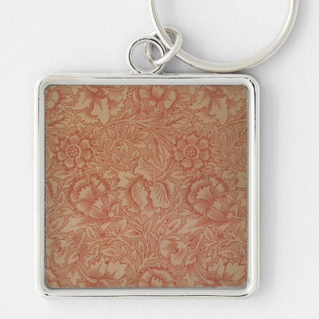 William Morris Pink Poppy Flower Pattern Keychain (Front)
