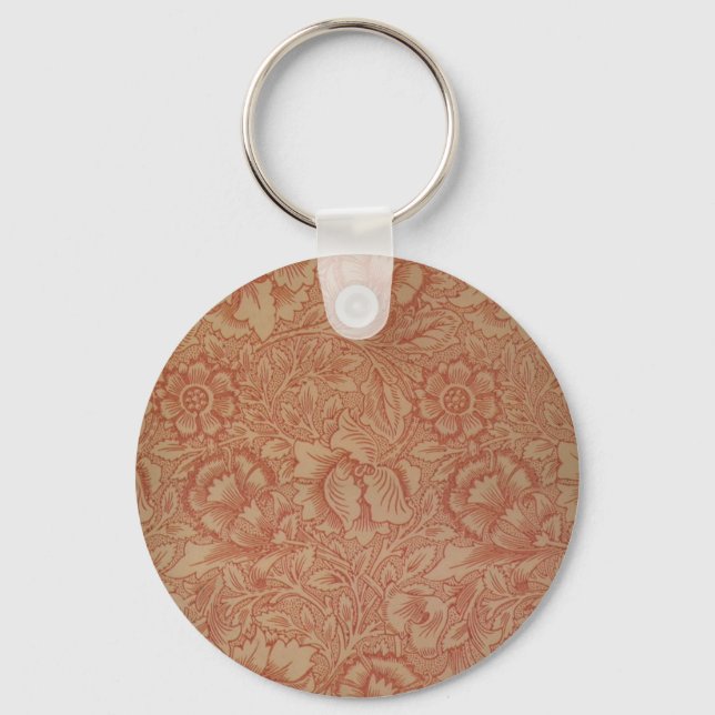 William Morris Pink Poppy Flower Pattern Keychain (Front)