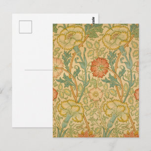 William Morris Pink Rose Border Floral Art Postcard