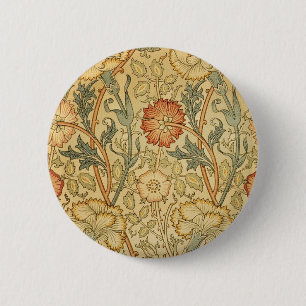 William Morris Pink Rose Flower Wallpaper Pattern 2 Inch Round Button