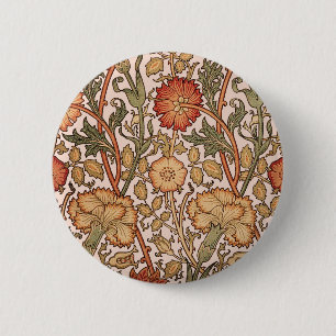 William Morris Pink Rose Flower Wallpaper Pattern 2 Inch Round Button